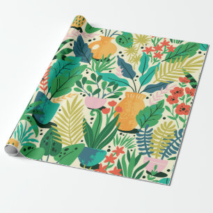 Planten van het huis in keramische potten naadloos cadeaupapier