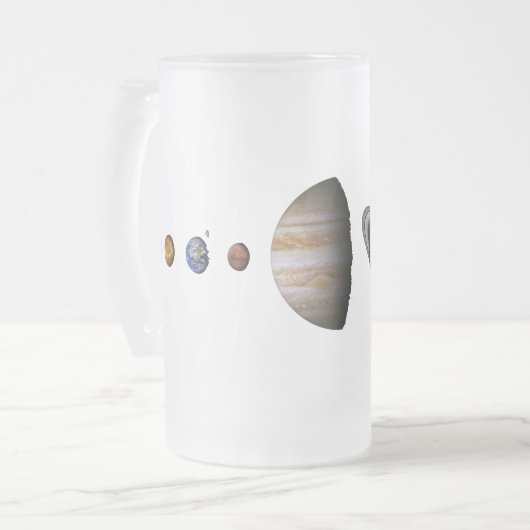 PLANTEN VAN HET ZONNSYSTEEM "Mok van glas" Matglas Bierpul (Voorkant links)