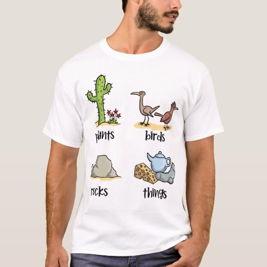 Planten & vogels & stenen & dingen t-shirt (Voorkant)