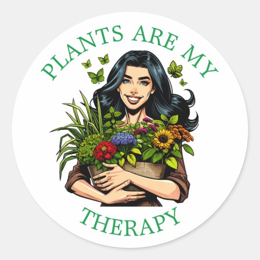 Planten zijn mijn Therapie | Grappig Plant verslaa Ronde Sticker (Voorkant)