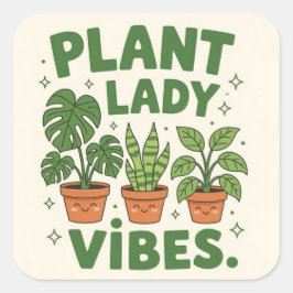 Plantenmevrouw vibes Schattige Groenelementen Vierkante Sticker