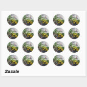 Planter met gele bloeiende cactus ronde sticker (Vel)