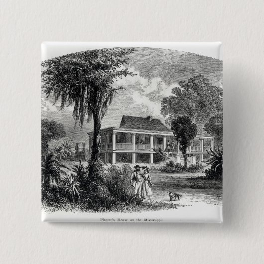 Planterhuis op de Mississippi Vierkante Button 5,1 Cm (Voorkant)
