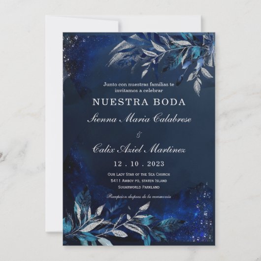 Plantilla de boda azul y blanca kaart (Voorkant)