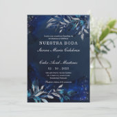 Plantilla de boda azul y blanca kaart (Staand voorkant)