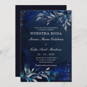 Plantilla de boda azul y blanca kaart (Voorkant / Achterkant)