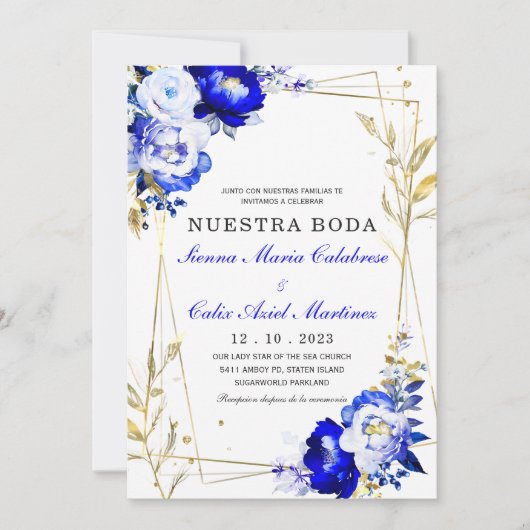 Plantilla de boda en azul real y dorado kaart (Voorkant)