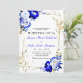Plantilla de boda en azul real y dorado kaart (Staand voorkant)