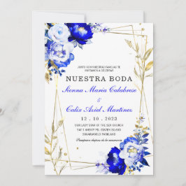 Plantilla de boda en azul real y dorado kaart