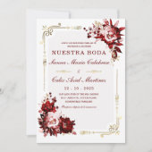 Plantilla Editable de Boda en Burdeos y Dorado Kaart (Voorkant)