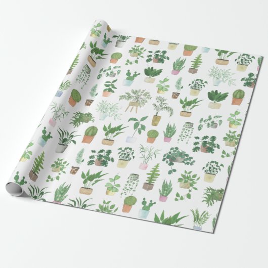Plantita House Planten and Pots Pattern Cadeaupapier (Uitgerold)