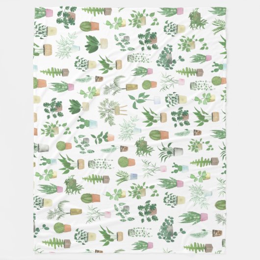 Plantita House Planten and Pots Pattern Fleece Deken (Voorkant)