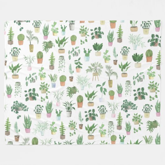 Plantita House Planten and Pots Pattern Fleece Deken (Voorkant (Horizontaal))