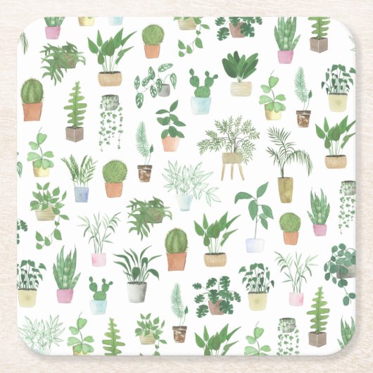 Plantita House Planten and Pots Pattern Kartonnen Onderzetters (Voorkant)