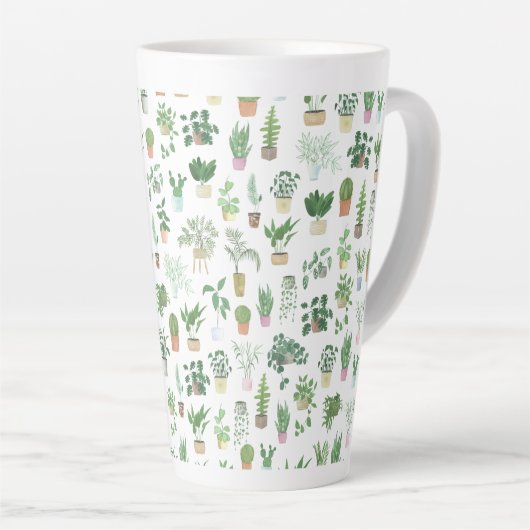 Plantita House Planten and Pots Pattern Latte Mok (Rechterhoek)