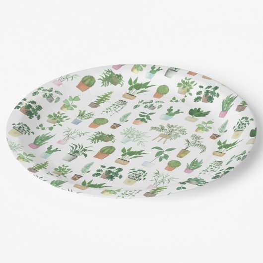Plantita House Planten and Pots Pattern Papieren Bordje (Gekanteld)