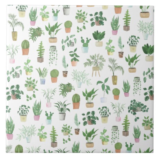Plantita House Planten and Pots Pattern Tegeltje (Voorkant)