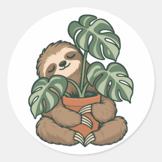 Plantouder Luiaard Knuffelt Monstera Sticker