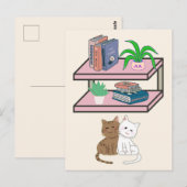 Plants, Cats And Books - Bookish Cat Aesthetic Briefkaart (Voorkant / Achterkant)