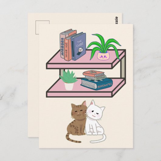 Plants, Cats And Books - Bookish Cat Aesthetic Briefkaart (Voorkant / Achterkant)