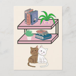 Plants, Cats And Books - Bookish Cat Aesthetic Briefkaart