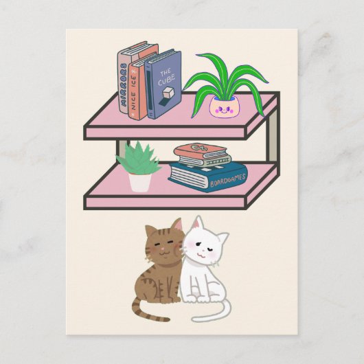 Plants, Cats And Books - Bookish Cat Aesthetic Briefkaart (Voorkant)