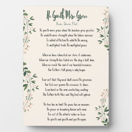 Plaque Annie Johnson Flint  - He Giveth More Grace Fotoplaat (voorkant)