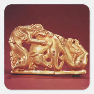 Plaque die een Griffin afschildert die een paard a Vierkante Sticker