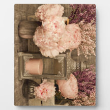 Plaque w/ Easle Peonies, Lantern and Crates