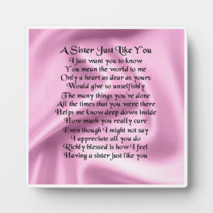 Plaquette met gedicht voor zus - Roze zijdeontwerp Fotoplaat