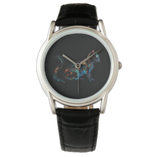 Plasmakat op zwart in trillende kleuren horloge