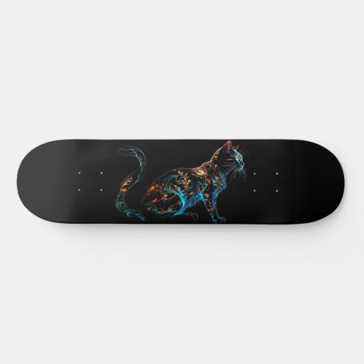 Plasmakat op zwart in trillende kleuren persoonlijk skateboard (Horizontaal)