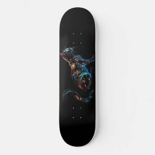 Plasmakat op zwart in trillende kleuren persoonlijk skateboard (Voorkant)