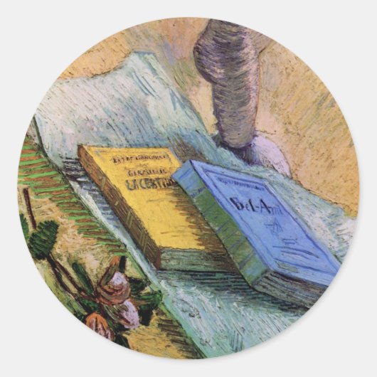 Plaster Statuette Roos en Novels Vincent van Gogh Ronde Sticker (Voorkant)