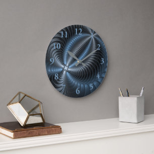 Plastic Blauw Grijs 3D Fractale Kunst Moderne Abst Grote Klok