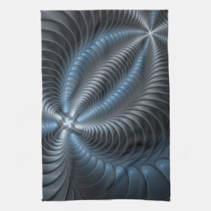 Plastic Blauw Grijs 3D Fractale Kunst Moderne Abst Theedoek