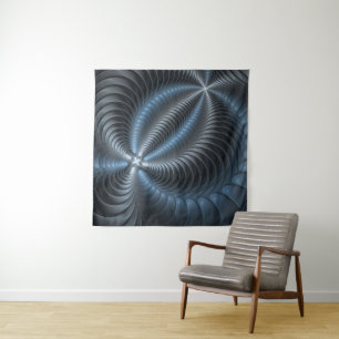 Plastic Blauw Grijs 3D Fractale Kunst Moderne Abst Wandkleed