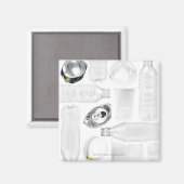 Plastic flesjes, kopjes en blikjes met aluminium magneet (Voorkant / Achterkant)