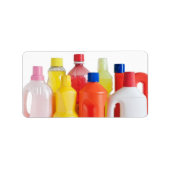 Plastic flessen met wasmiddel etiket (Voorkant)