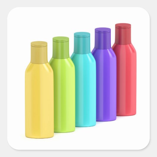 Plastic flessen voor cosmetische vloeistoffen vierkante sticker (Voorkant)