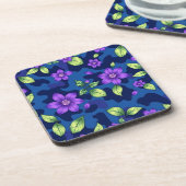 Plastic Metallic Blue Purple Flowers Camo Coaster  Bier Onderzetter (Linkerzijde)