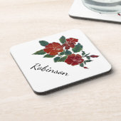 Plastic Onderzetter - Red Hibiscus met naam (Linkerzijde)