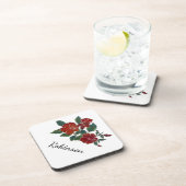 Plastic Onderzetter - Red Hibiscus met naam (Rechterzijde)