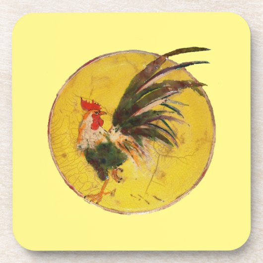 Plastic Onderzetter - Rooster en gele zon (Voorkant)