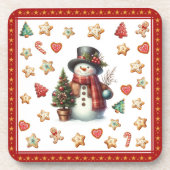 Plastic onderzetter Sneeuwman en Kerstkoekjes Rood (Voorkant)