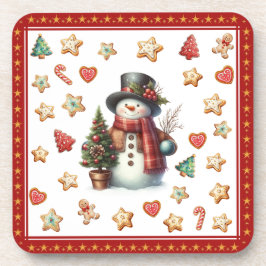 Plastic onderzetter Sneeuwman en Kerstkoekjes Rood