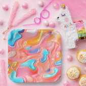 Plastic psychedelische vloeibare vormen papieren bordje (Feest)