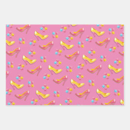 Plastic roze geel pop speelgoed inpakpapier vel