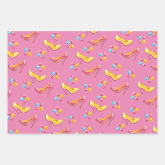 Plastic roze geel pop speelgoed inpakpapier vel (Voorkant)