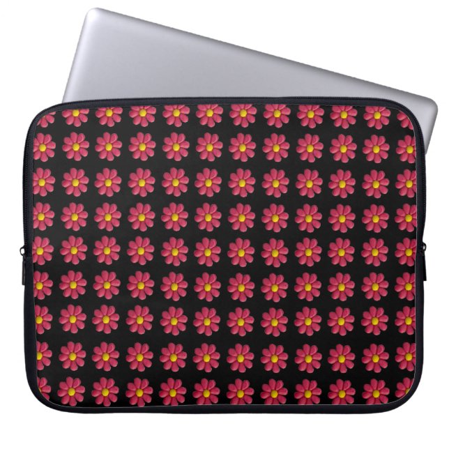 Plasticine Red Flower Pattern on Black Laptop Sleeve (Voorkant)